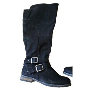 Torrid Suede Riding Boots Size 8W Black Harness Buckle Distressed